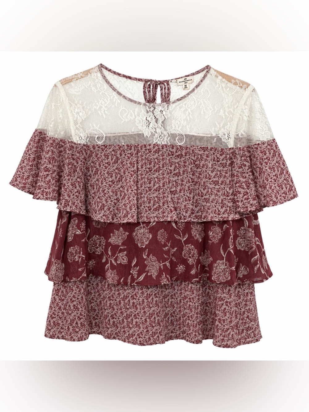 Mason & Belle Sheer Lace Tiered Ruffle Top Womens SZ M Romantic Dreamy Boho